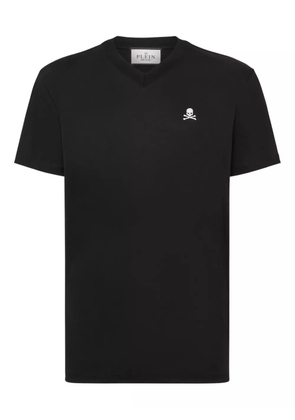 Philipp Plein skull-embroidery v-neck T-shirt - Black