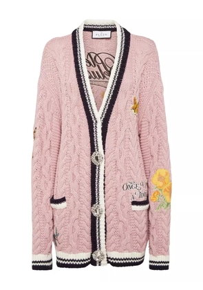 Philipp Plein cable-knit embroidered cardigan - Pink