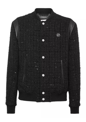 Philipp Plein sequin-embellished leather-trimmed bomber jacket - Black