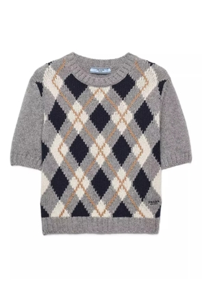 Prada diamond-pattern short-sleeved sweater - Grey