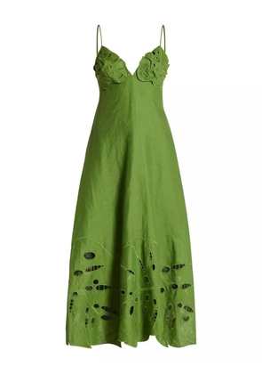 FARM Rio leaf-applique linen midi dress - Green
