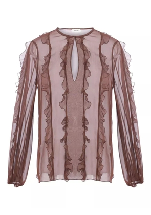 phaeonia Vienna ruffle-trimmed silk top - Brown