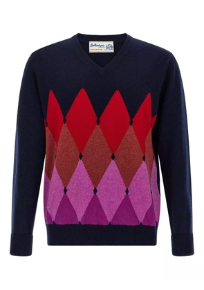 Ballantyne argyle V-neck cashmere sweater - Blue