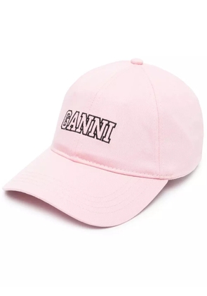 GANNI embroidered-logo cotton baseball cap - Pink