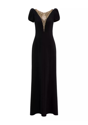 Jenny Packham puff-sleeve crystal-embellished maxi dress - Black