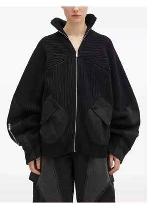 A.A. Spectrum Saxon ribbed panelled zip-up cardigan - Black