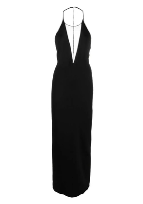 Galvan London plunge sheer-panel halterneck gown - Black