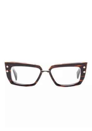 Balmain Eyewear Madame gold-detail rectangle glasses - Brown