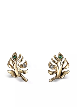 Anabela Chan 9K yellow gold Palm emerald and diamond earrings