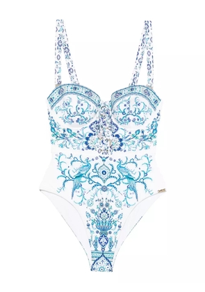 Camilla bird-print lace-up swimsuit - Blue