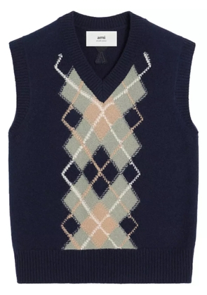 AMI Paris argyle wool-cashmere blend sleevless jumper - Blue