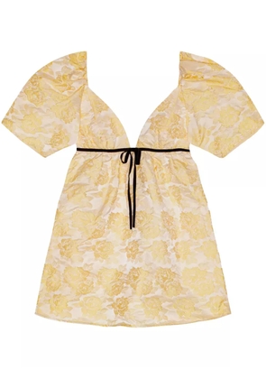 GANNI floral-pattern V-neck dress - Yellow