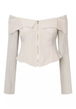 Elena Velez off-shoulder zip-front blouse - Neutrals