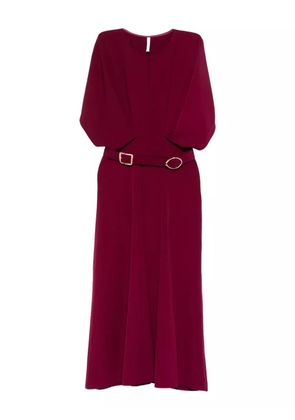 IMPERIAL belted puff-sleeve midi dress - Red