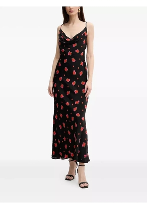 Bardot cowl-neck floral-print midi dress - Black