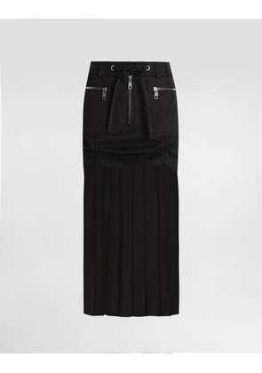 Dolce & Gabbana Twill Midi Skirt With Chiffon - Woman Skirts Black 44