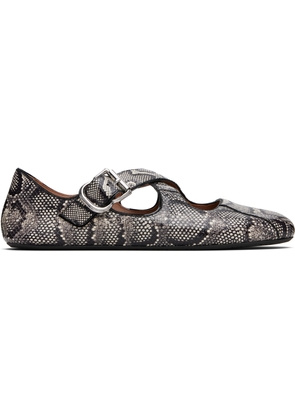 ALAÏA Black & White Criss Cross Snake Ballerina Flats