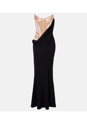 Mugler Draped mesh, satin, and velvet corset gown