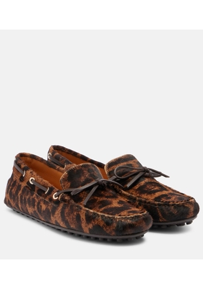 Tod's Gommino leopard-print calf hair boat shoes