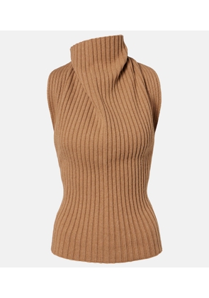Victoria Beckham Draped ribbed-knit wool-blend top