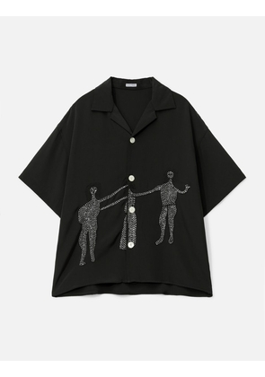 Black Short Sleeve Dancing Woman Silk Shirt