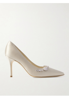 Manolo Blahnik - Lamikpump 90 Crystal-embellished Satin Pumps - Cream - IT36,IT36.5,IT37,IT37.5,IT38,IT38.5,IT39,IT39.5,IT40,IT40.5,IT41,IT42