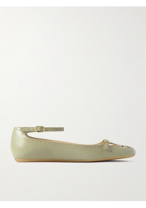 Chloé - Misty Laser-cut Leather Ballet Flats - Green - IT36,IT36.5,IT37,IT37.5,IT38,IT38.5,IT39,IT39.5,IT40,IT40.5,IT41
