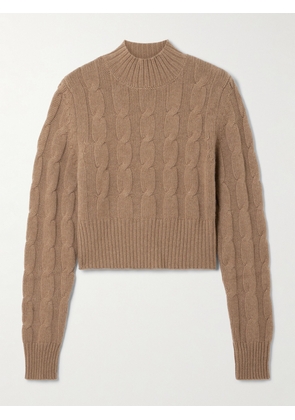 Le Kasha - Murano Cropped Cable-knit Organic Cashmere Turtleneck Sweater - Brown - x small,small,medium,large