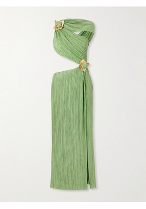 Cult Gaia - Loah Asymmetric Cutout Embellished Plissé-chiffon Midi Dress - Green - US00,US0,US2,US4,US6,US8,US10