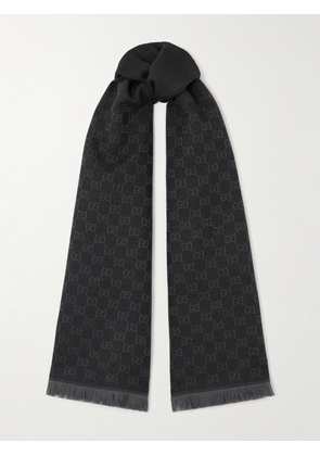 Gucci - Frayed Wool-jacquard Scarf - Black - One size