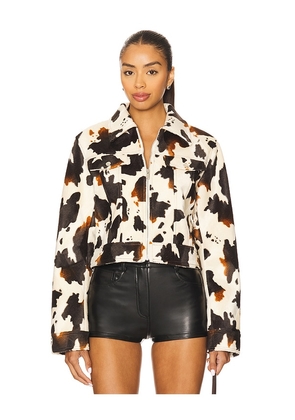 superdown Leah Cow Print Jacket in Cream,Black. Size L. Also in S, XS, XXS.