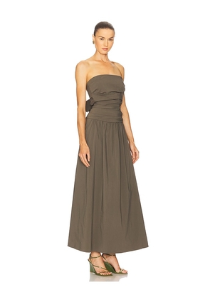 St. Agni Gathered Strapless Tie Back Dress in Brown. Size XL. Also in L, S.