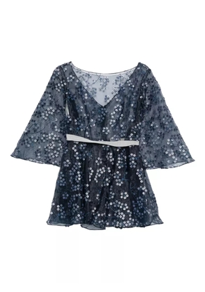 Gemy Maalouf floral-embroidered bell-sleeve top - Blue