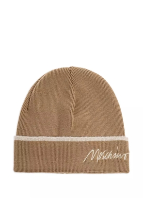 Moschino logo-embroidered ribbed beanie hat - Neutrals