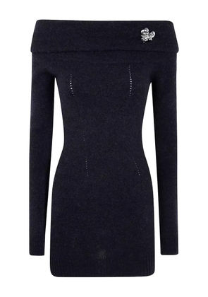 Blumarine off-shoulder flower-embellished dress - Black