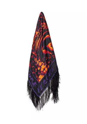 Versace Jeans Couture tiger-print fringed scarf - Black