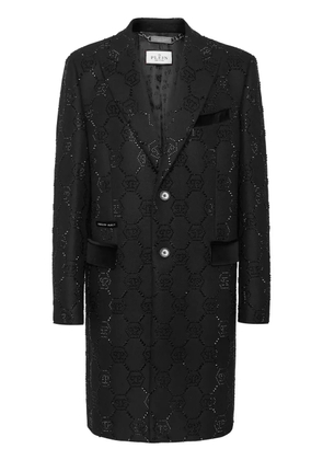 Philipp Plein logo-embellished peak-lapels single-breasted coat - Black
