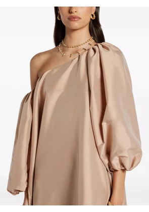 Bernadette puff-sleeve asymmetric-shoulder dress - Neutrals