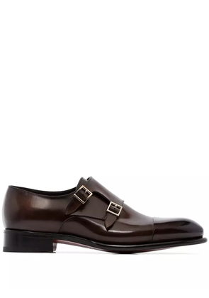 Santoni double strap leather monk shoes - Brown