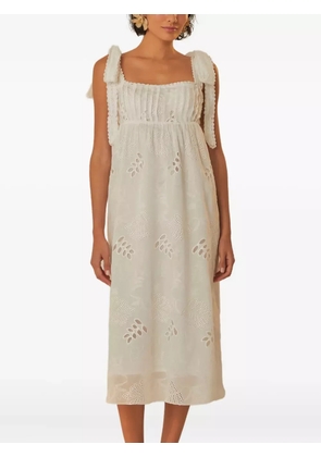 FARM Rio eyelet-embroidered tie-shoulder midi dress - White