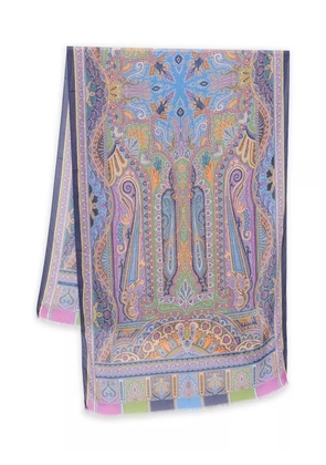 ETRO paisley-pattern fringed scarf - Blue