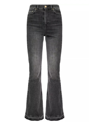 GANNI logo-patch high-waist flared jeans - Grey