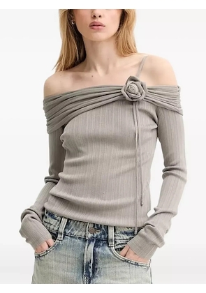 Miss Sixty rose-embellished off-shoulder knit top - Grey
