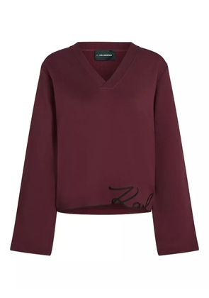 Karl Lagerfeld signature-hem v-neck sweater - Red