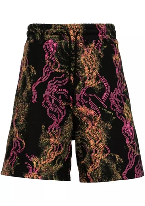 Les Benjamins graphic-print cotton track shorts - Black