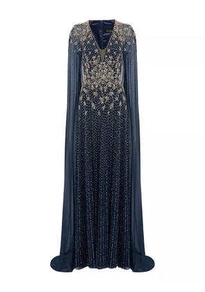 Jenny Packham star-embellished cape-design maxi dress - Blue