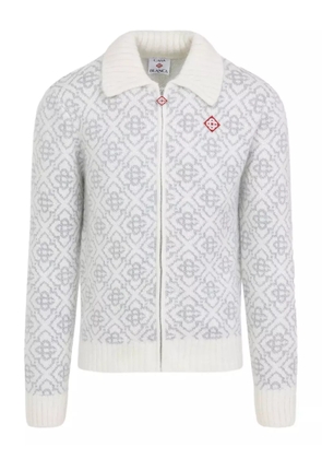 Casablanca logo-pattern zip-fastening cardigan - White