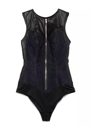 MITILIANE COUTURE leather-insert denim bodysuit - Blue