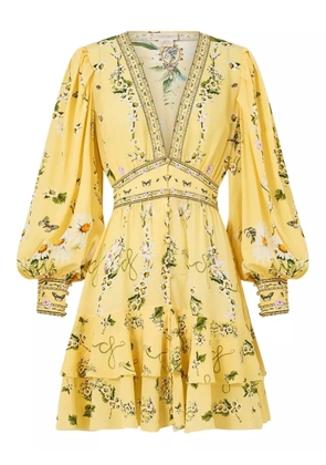 Camilla button-up frilled mini dress - Yellow