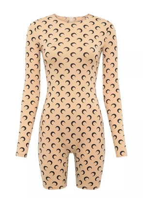 Marine Serre crescent-moon printed playsuit - Neutrals